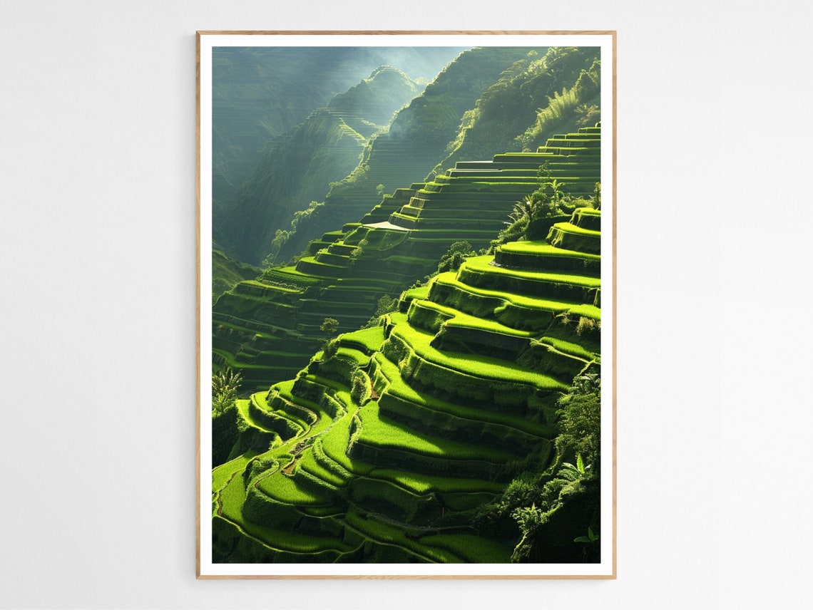 Banaue Rice Terraces Philippines Sunlit Steps Photo Travel Poster