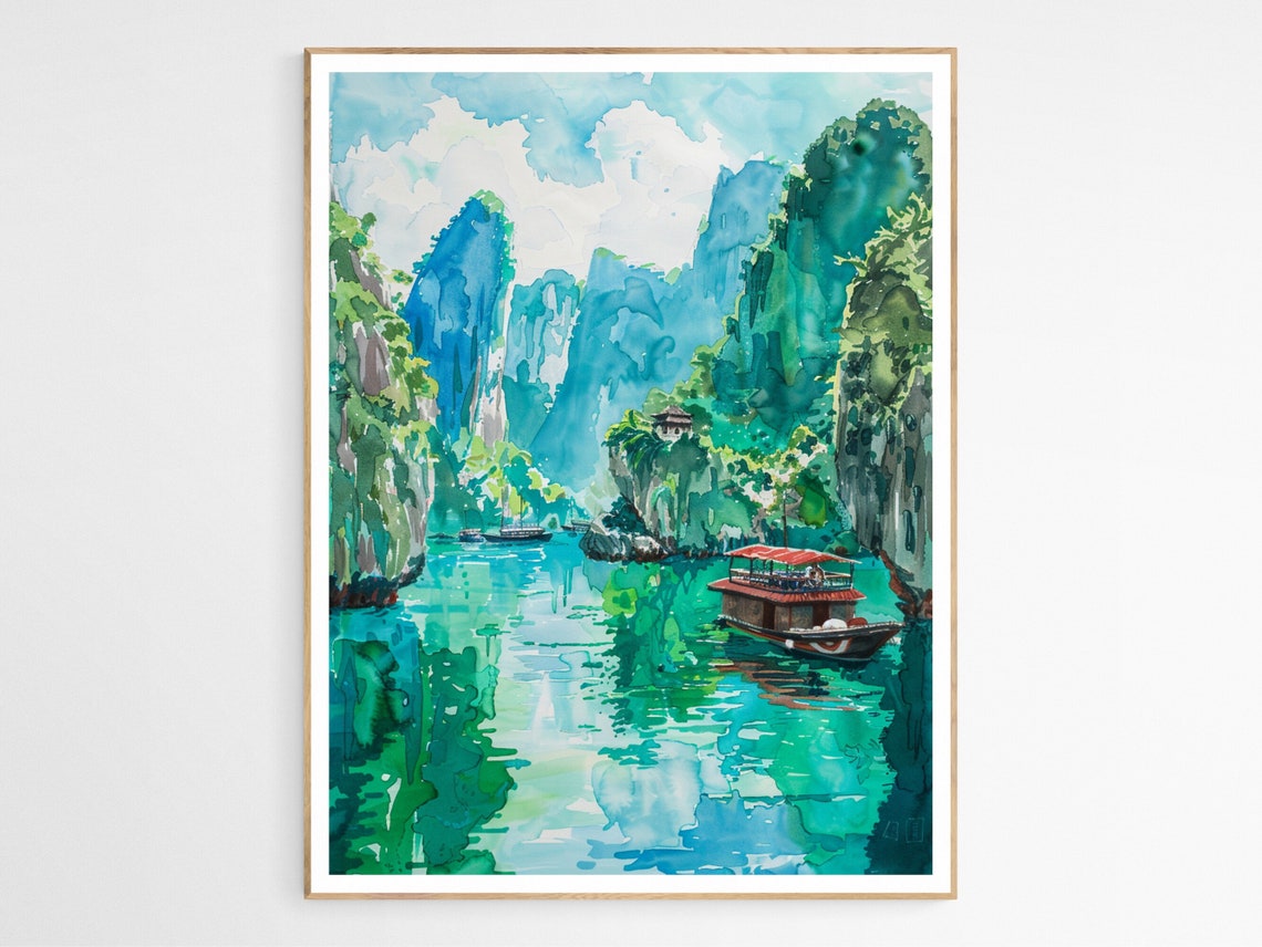 Ha Long Bay Vietnam Limestone Karsts Watercolor Travel Poster
