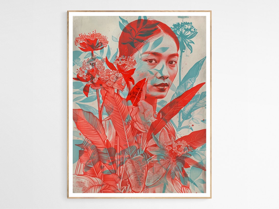 Filipina Tropical Portrait Bold Red Floral Modern Art Poster