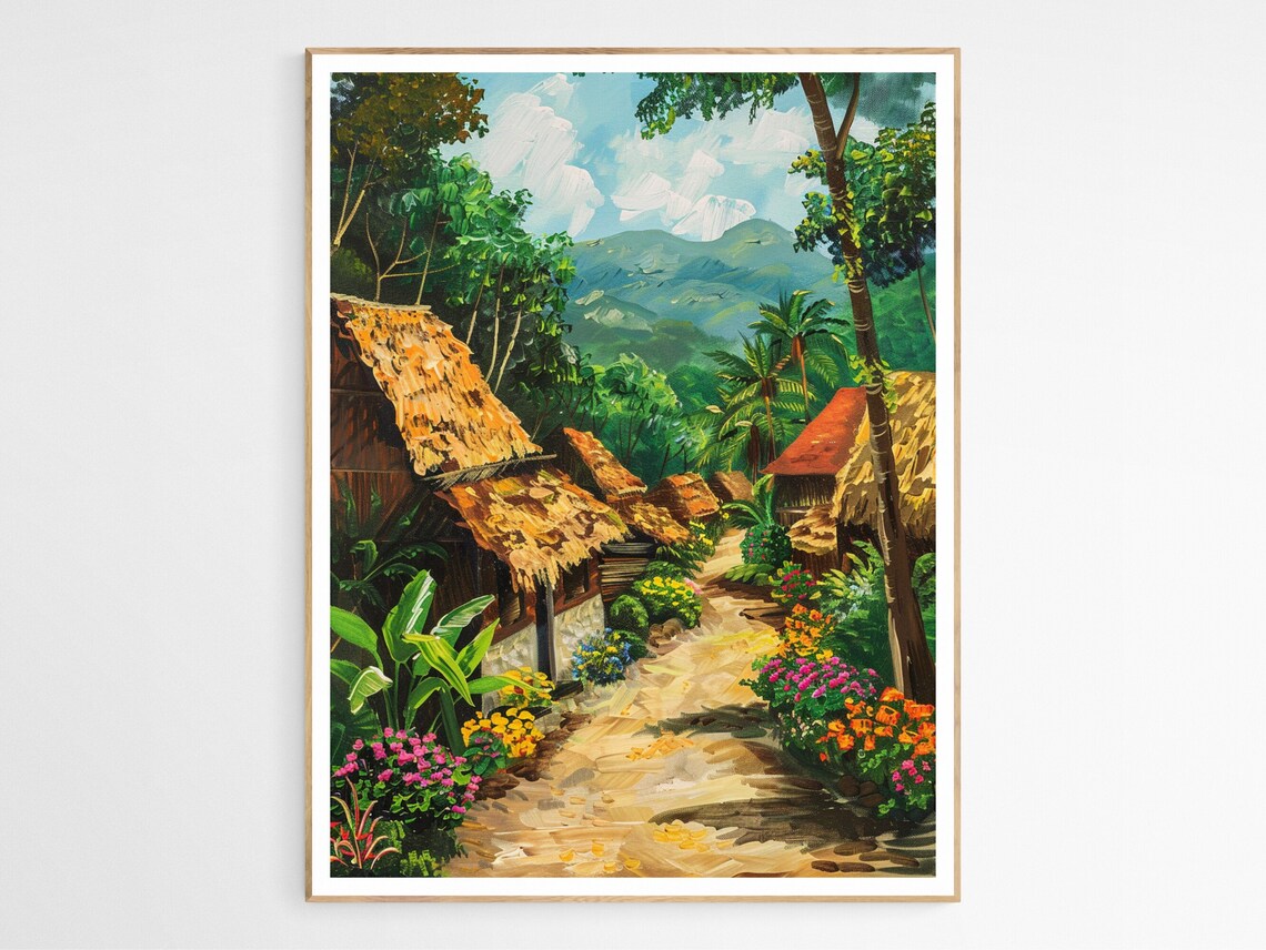 Tropical Filipino Village Path Art Print Landscape Culture