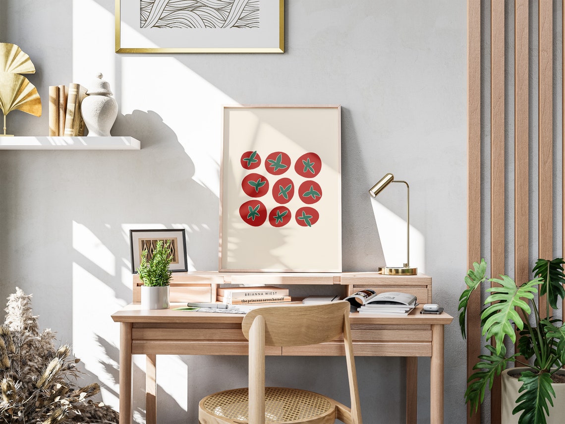 Red Tomato Slices Grid Bold Minimalist Retro Kitchen Wall Art - Image 2