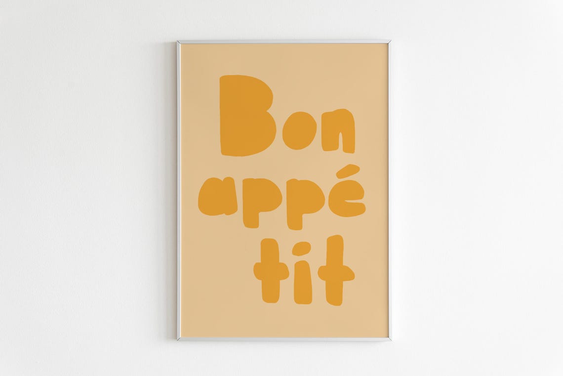 Bon Appetit Chunky Playful Orange Typography French Kitchen Wall Art