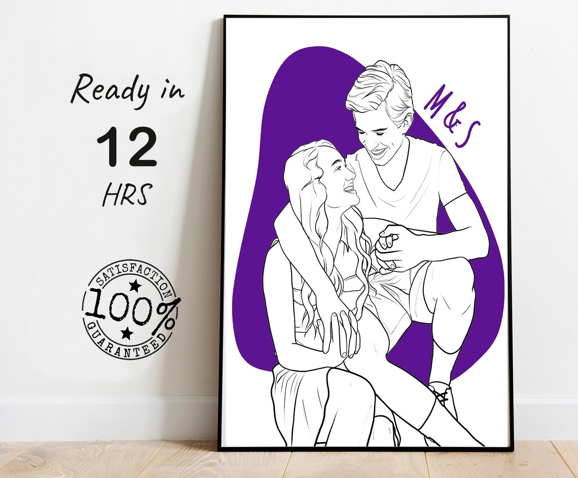 Engagement Portait Engagement Painting From Photo Engagement Drawing From Photo Line Art Painting Line Art Drawing Line Illustration