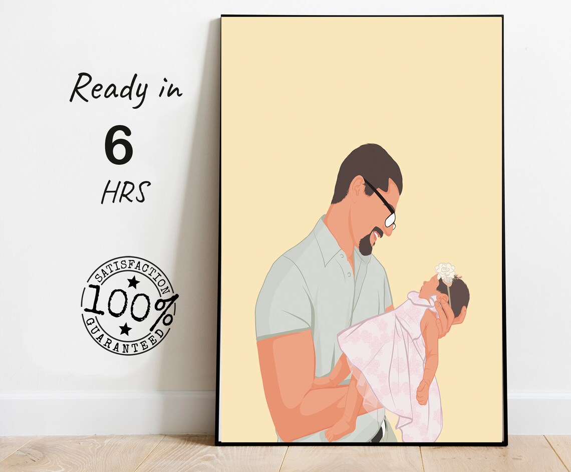 Father Daughter Custom Color Portrait Pink Dress Yellow Poster