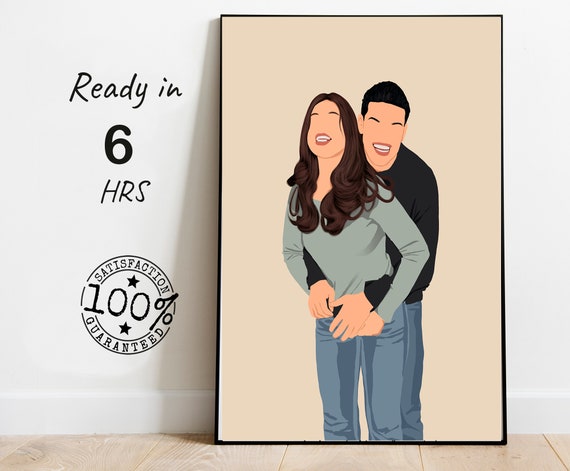 Laughing Faceless Couple Vector Portrait on Beige Background Poster