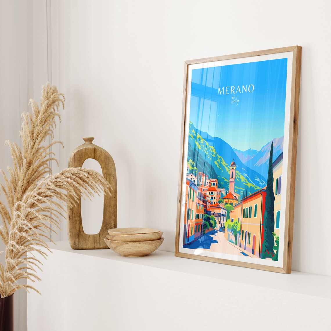 Charming Merano Italy Alpine Street Scene Vintage Travel Poster - Image 2