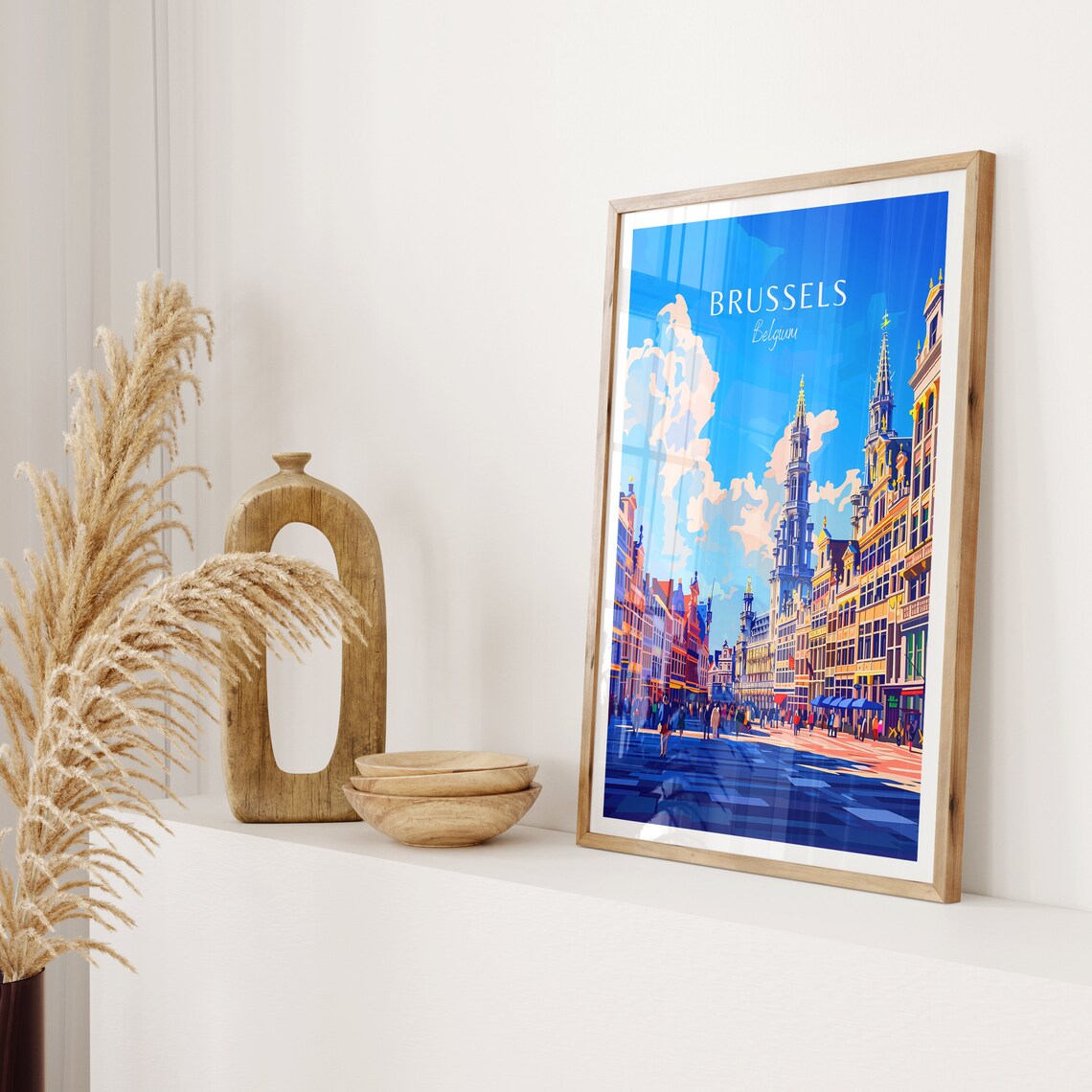 Brussels Belgium Grand Place Guildhalls Daytime Vintage Travel Poster - Image 2