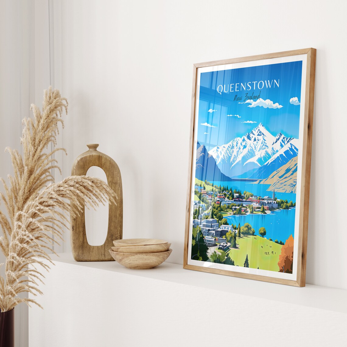 Queenstown New Zealand Lake Town Snowy Alpine Peaks Travel Poster - Image 2