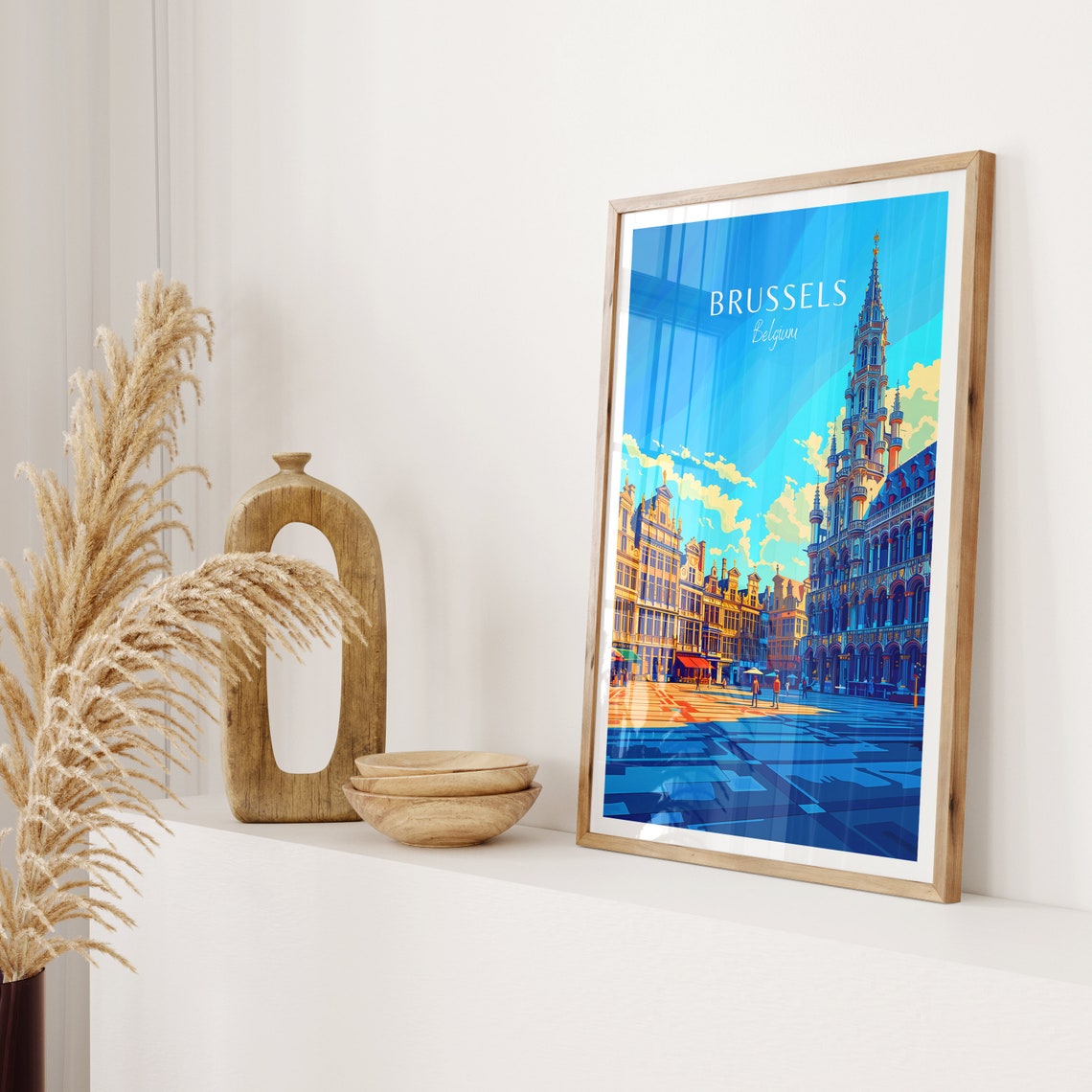 Brussels Belgium Grand Place Evening Glow Vintage Travel Poster - Image 2