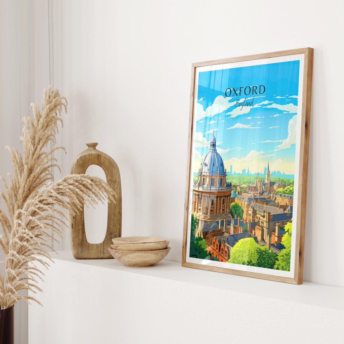Oxford England Radcliffe Camera Skyline Illustrated Travel Poster - Image 2