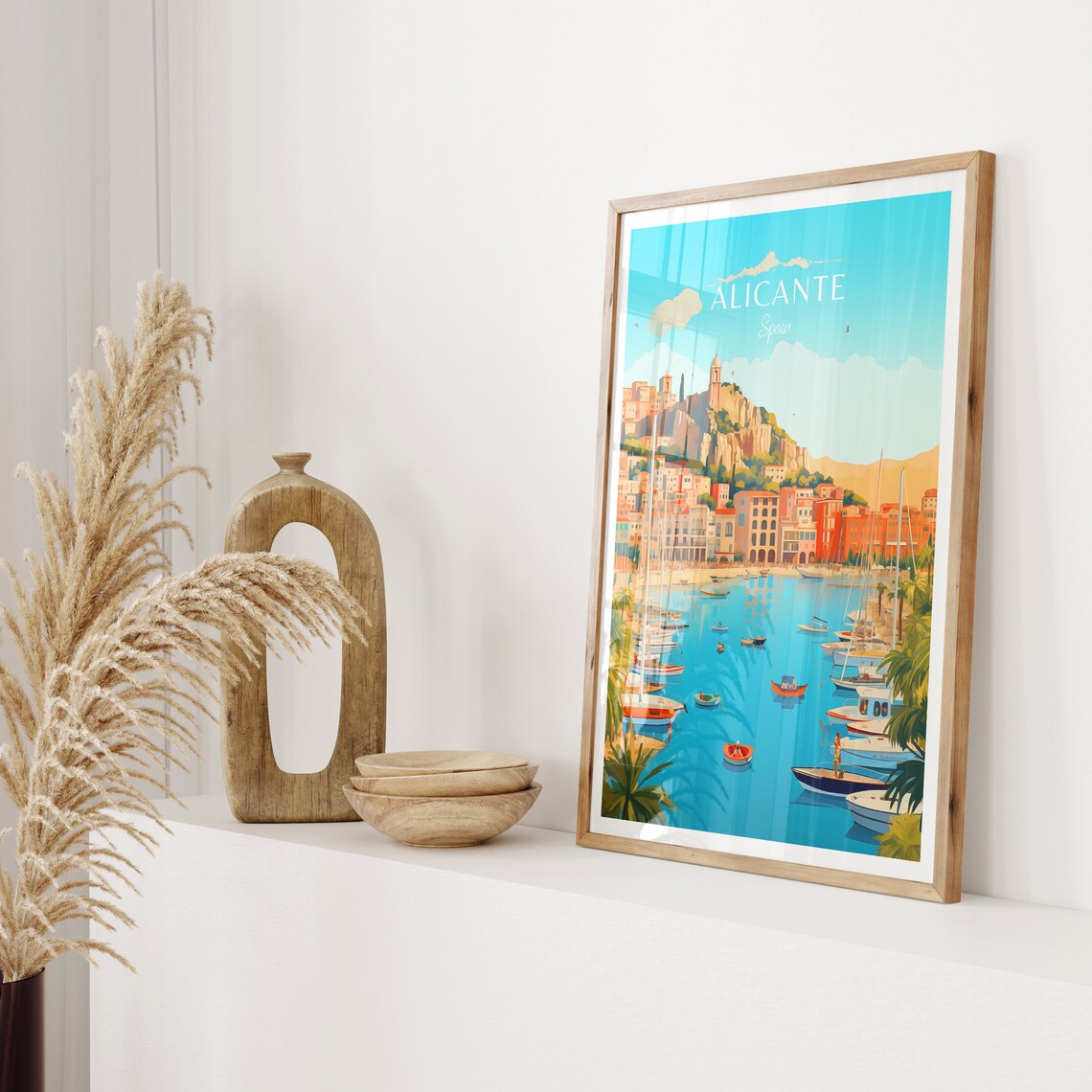 Alicante Spain Harbor Boats Castle Hill Coastal Town Marina Poster - Image 2