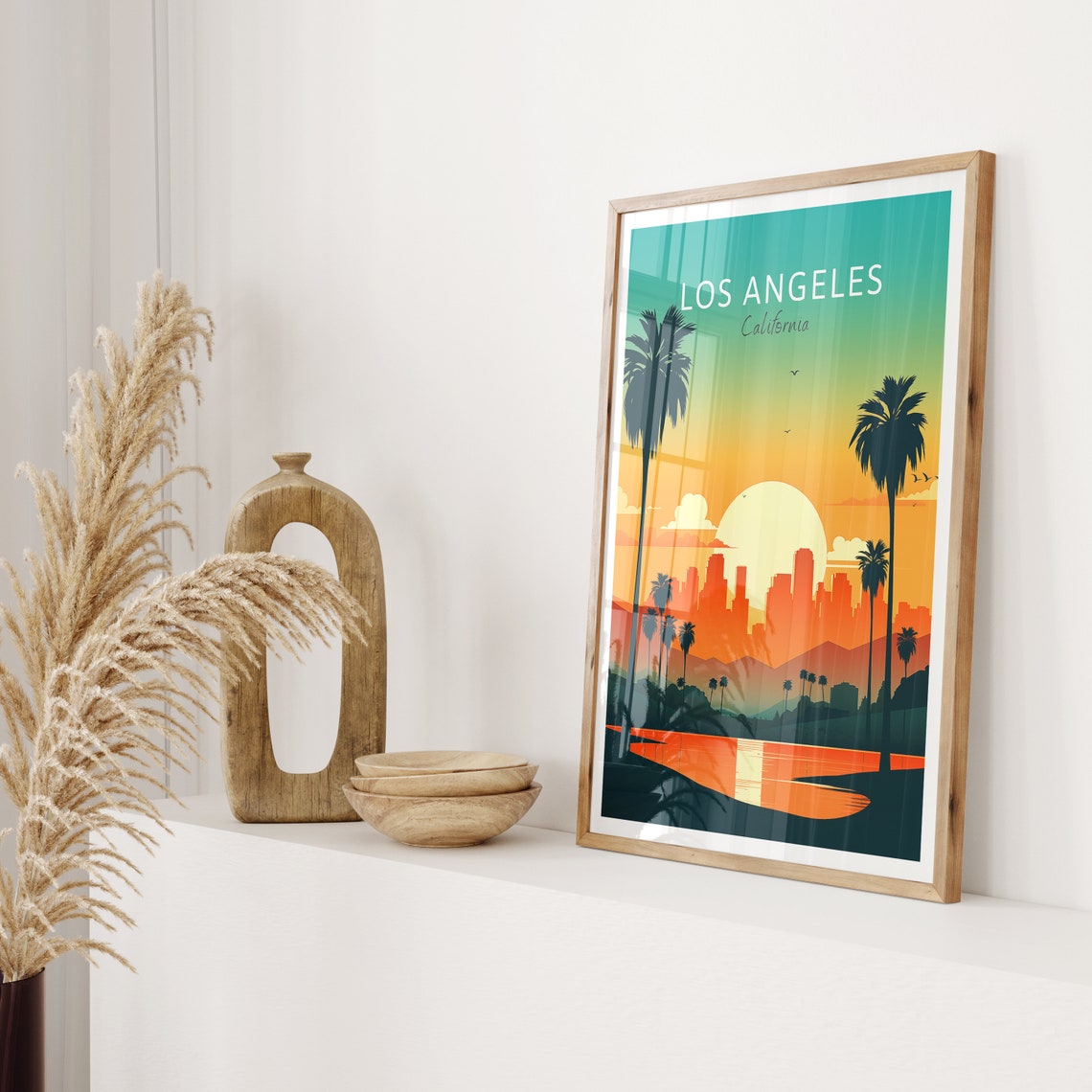 Los Angeles California Palm Silhouettes Sunset Skyline Travel Poster - Image 2