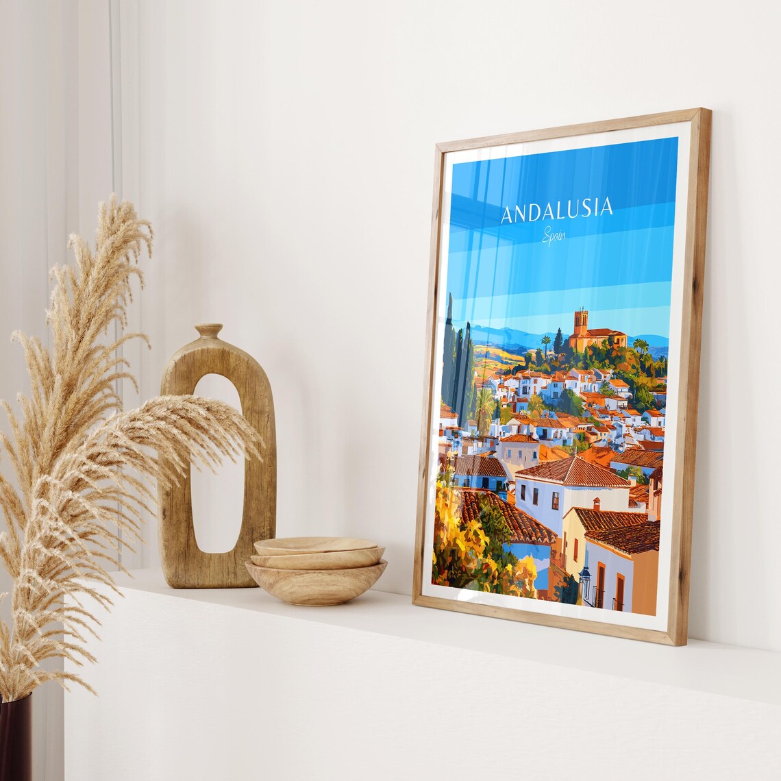Andalusia Spain White Hilltop Village Church Travel Art Poster - Image 2