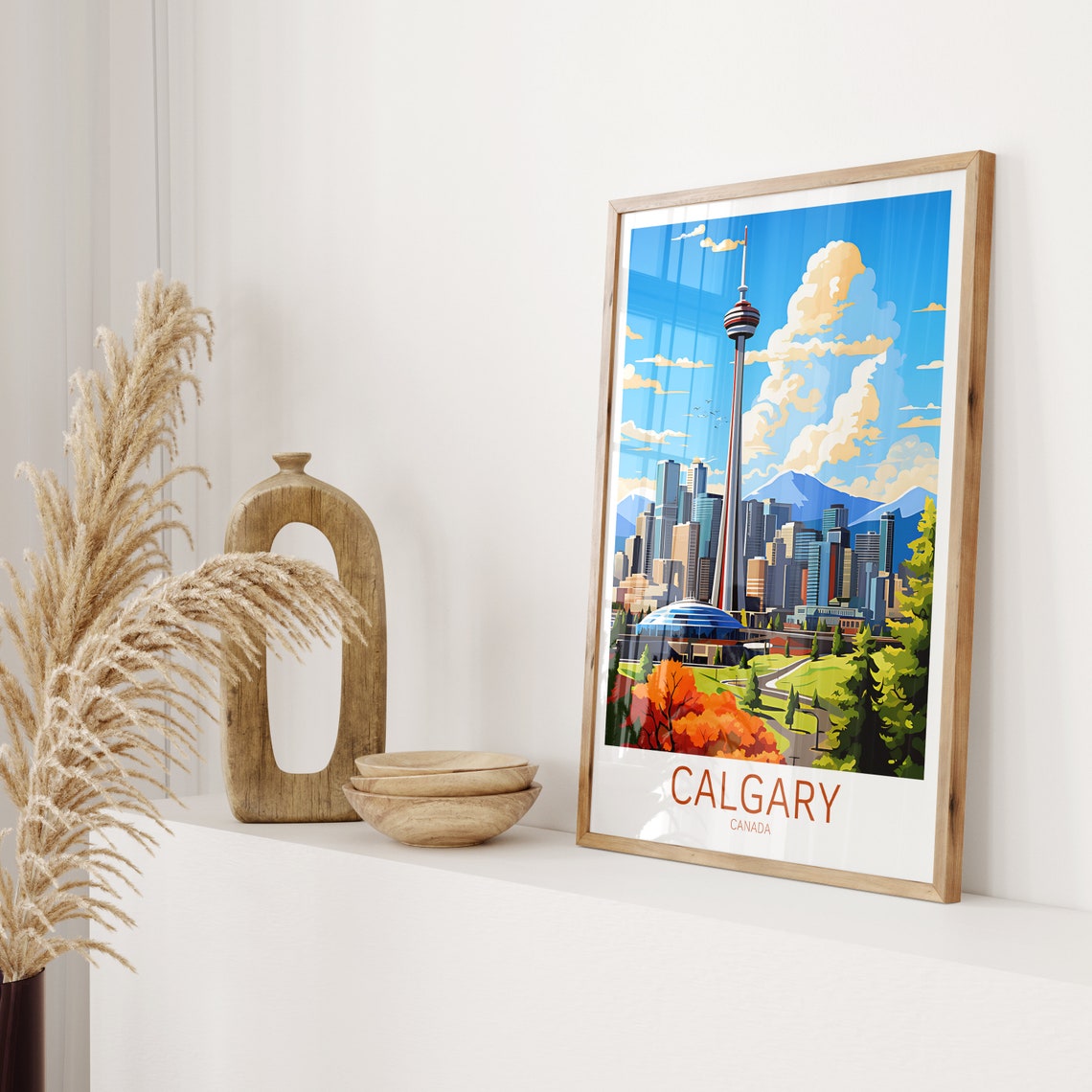 Calgary Canada Autumn Skyline Observation Tower Travel Art Poster - Image 2