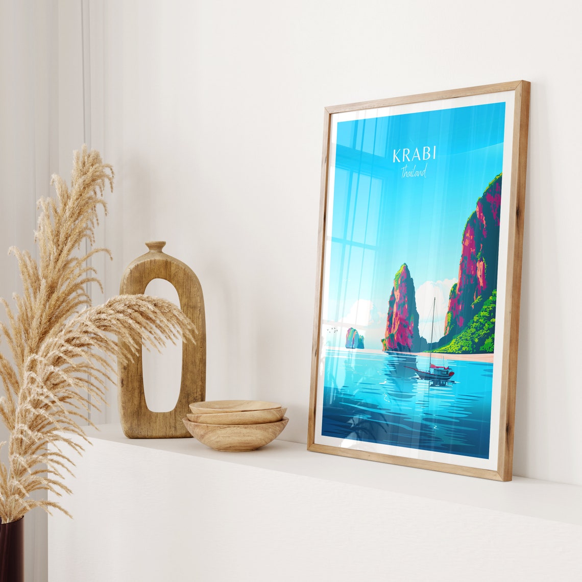 Krabi Thailand Limestone Sea Cliffs Karsts and Boat Travel Poster - Image 2