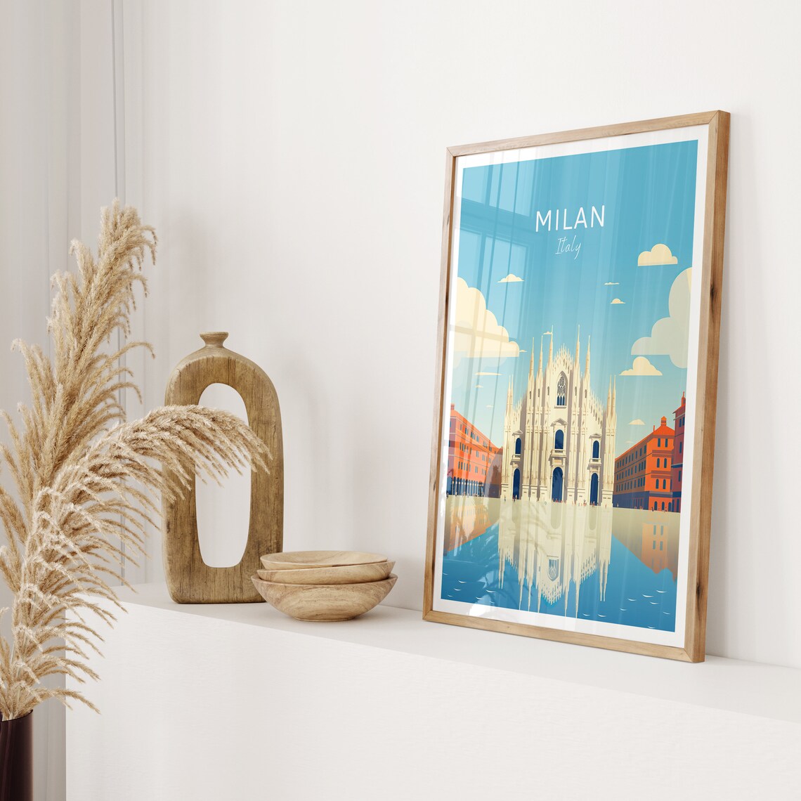 Milan Italy Duomo Cathedral Reflection Vintage Travel Poster - Image 2