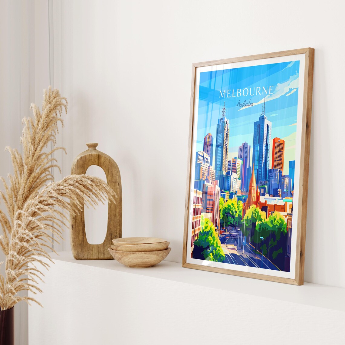 Melbourne Australia City Skyline Tree Lined Street Travel Poster - Image 2