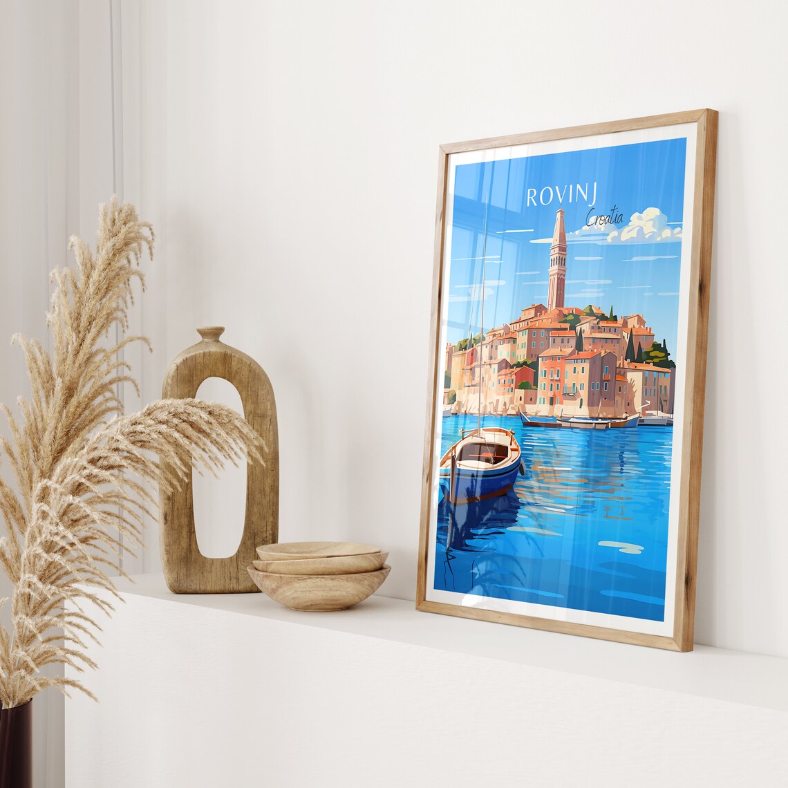 Rovinj Croatia Travel Poster Old Town Bell Tower Harbor Boats Art - Image 2