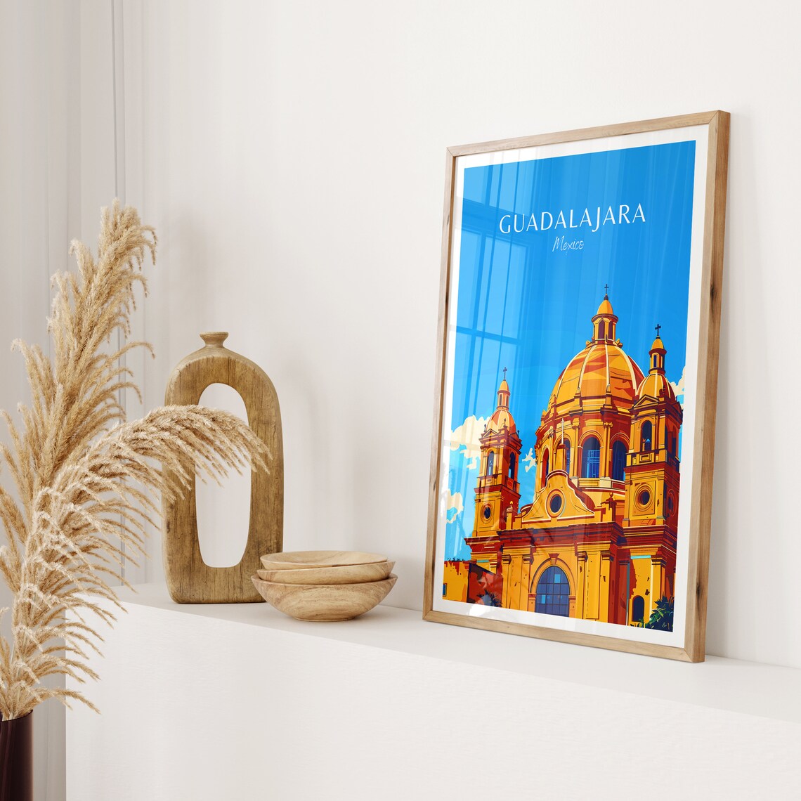 Guadalajara Mexico Cathedral Golden Domes Illustrated Travel Poster - Image 2