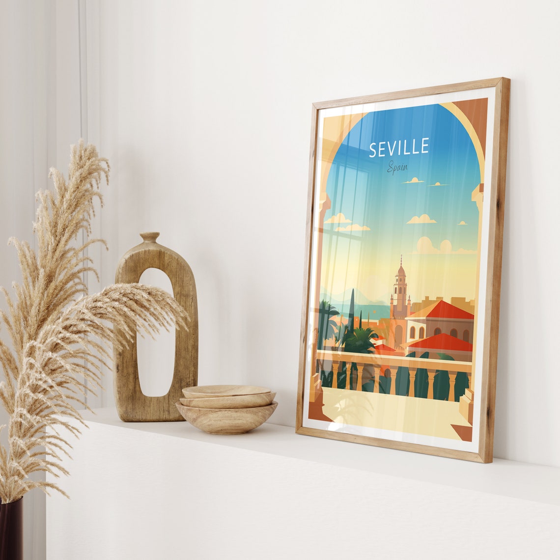 Seville Spain Balcony Arch View Bell Tower Illustrated Travel Poster - Image 2