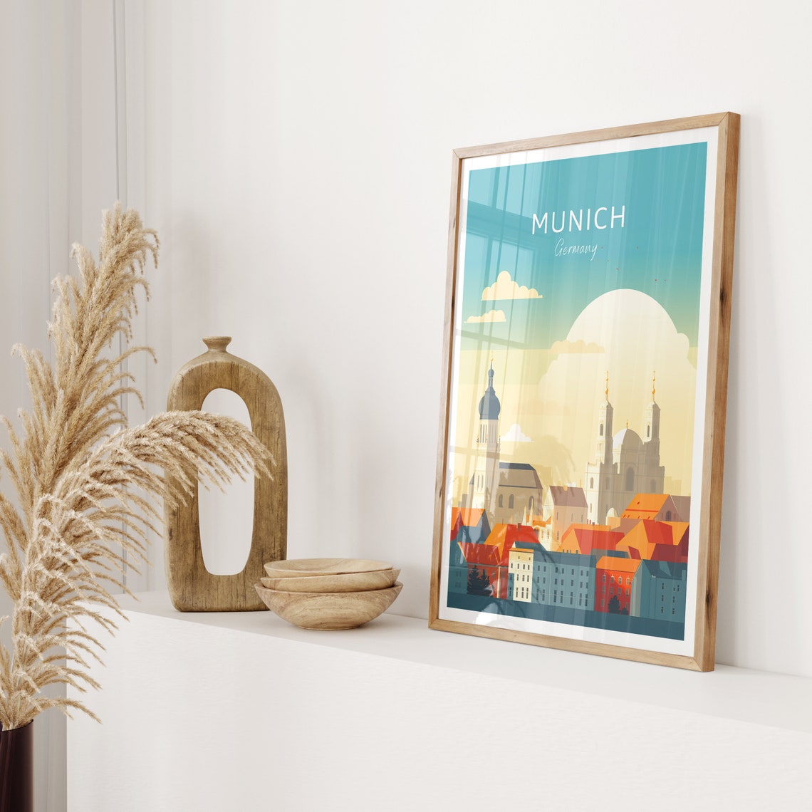 Munich Germany Poster Old Town Church Towers Warm Minimalist Art - Image 2