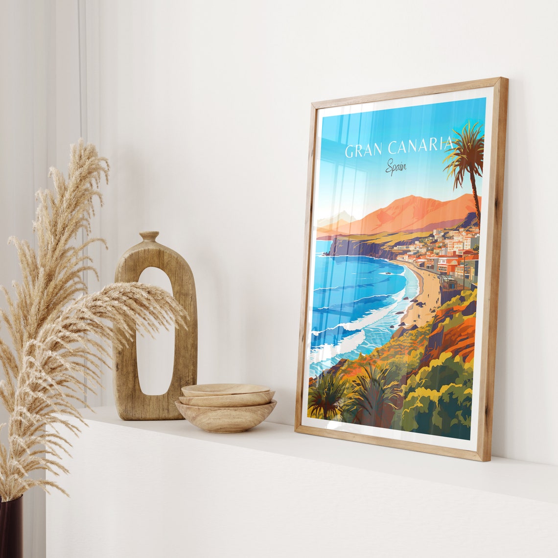 Gran Canaria Spain Dramatic Cliff Coast Beach Town Travel Poster - Image 2