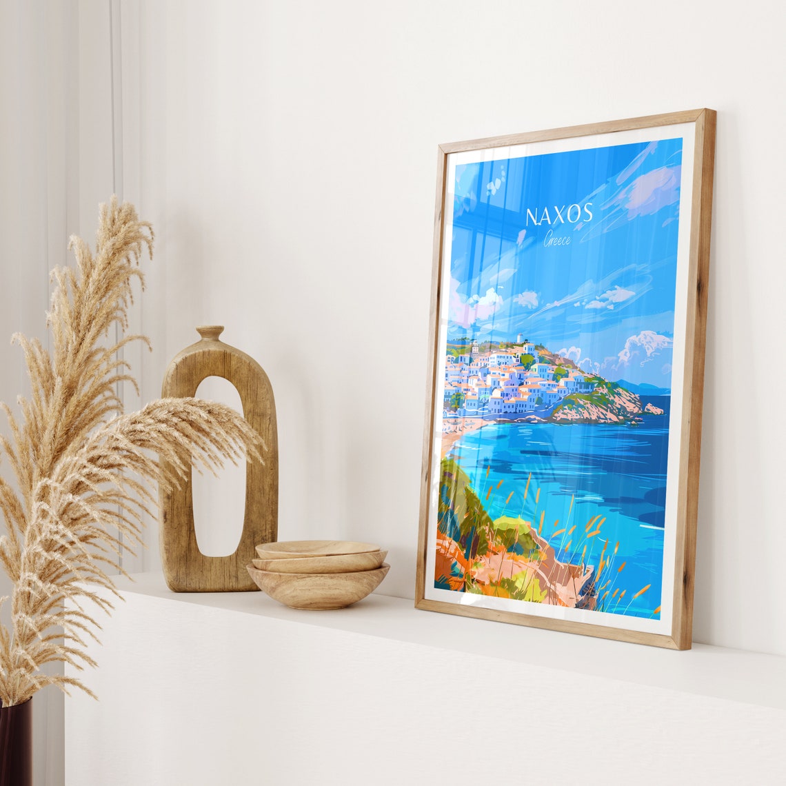 Naxos Greece Whitewashed Hillside Village Bay Blue Sea Travel Poster - Image 2
