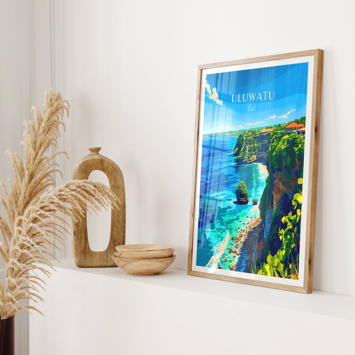 Uluwatu Bali Cliff Temple Ocean View Illustrated Travel Poster - Image 2