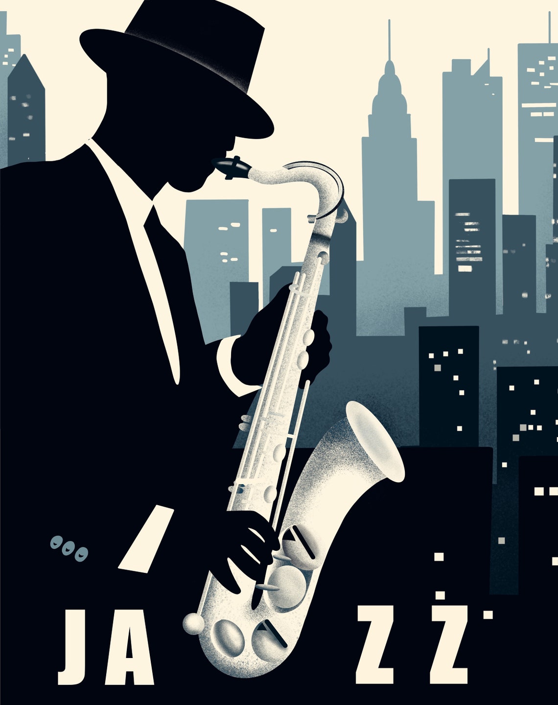 Jazz Saxophonist Silhouette Against the Night Skyline Poster - Image 2