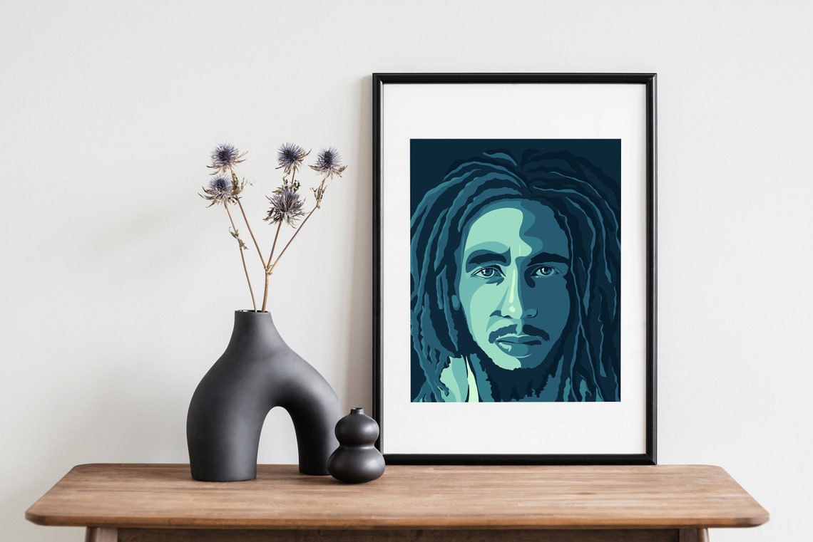 Bob Marley Blue Duotone Portrait of the Reggae Music Legend Poster - Image 3