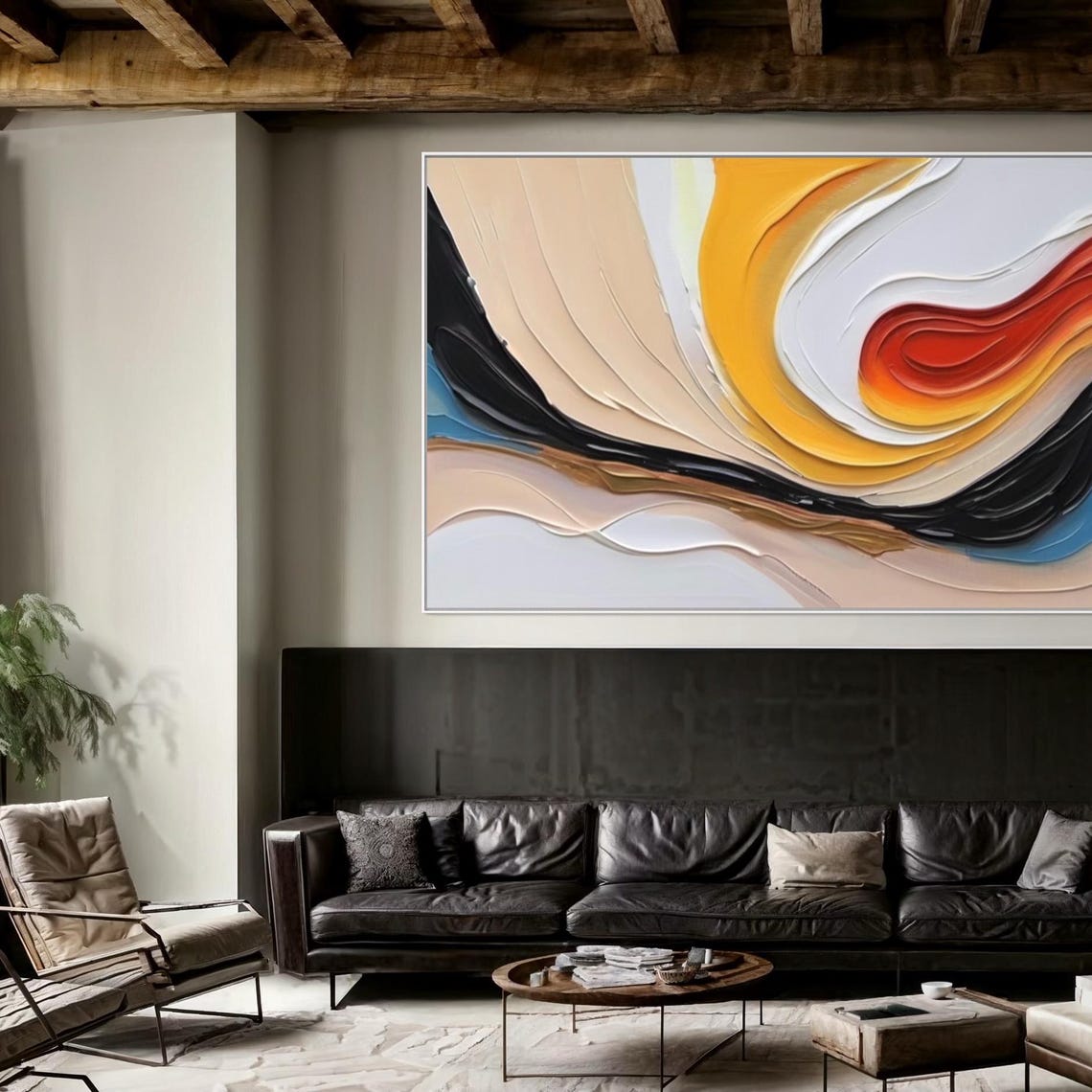 Fiery Orange Red and Black Swirling Ribbons Abstract Art Poster