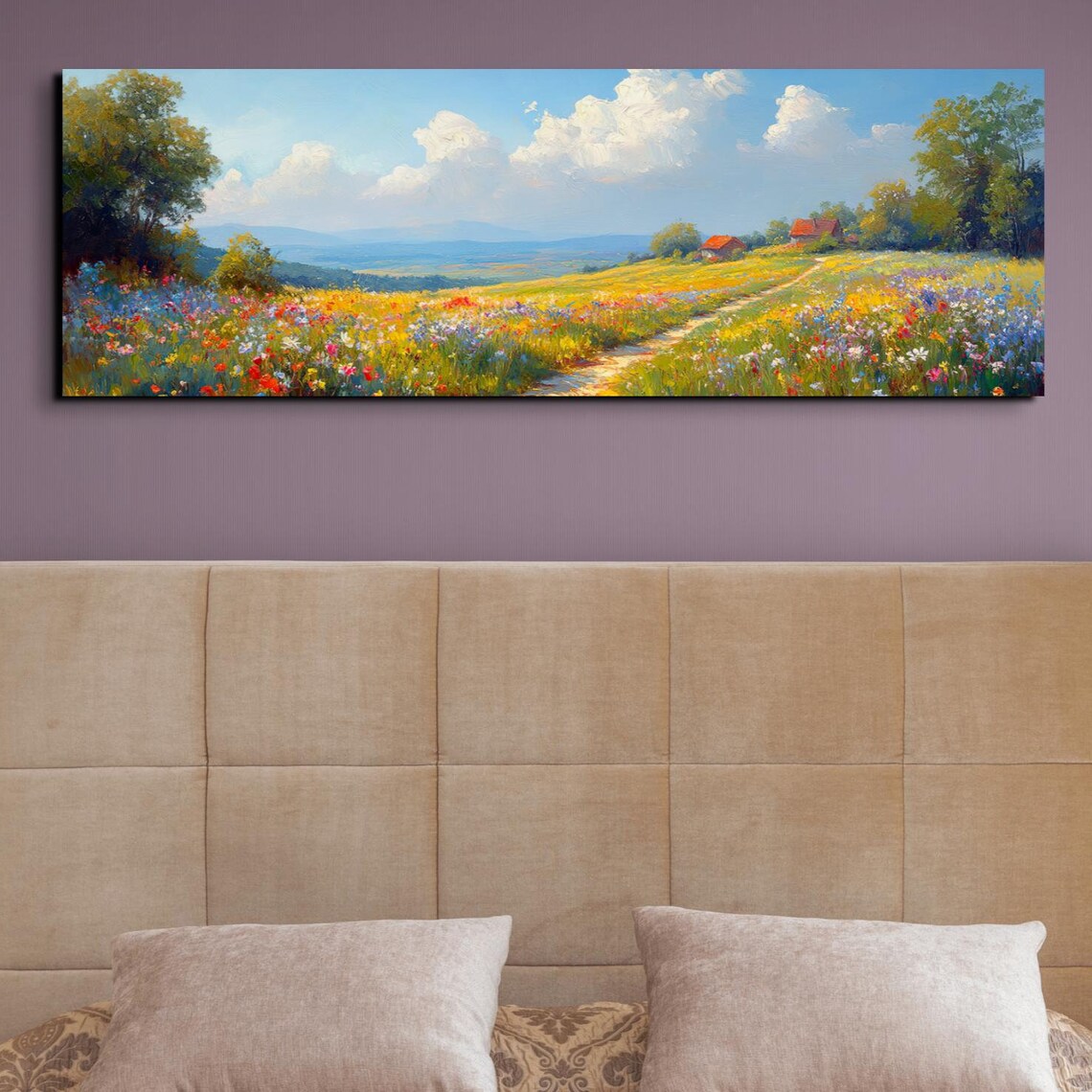 Red Barn Beyond Wildflower Field Country Lane Summer Day Poster