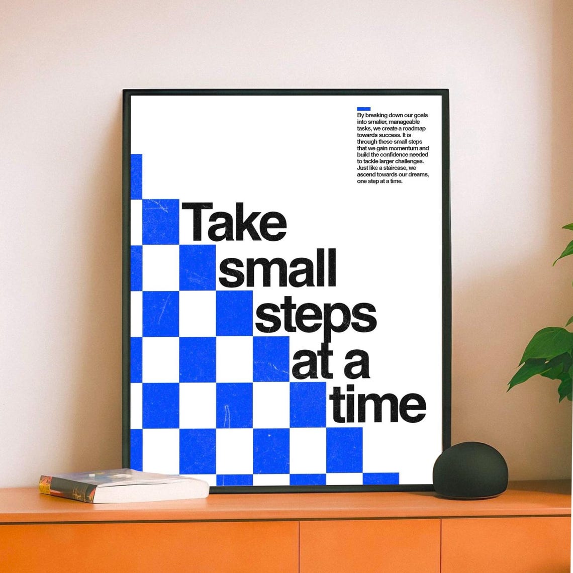 Take Small Steps at a Time Blue Grid Motivational Quote Poster