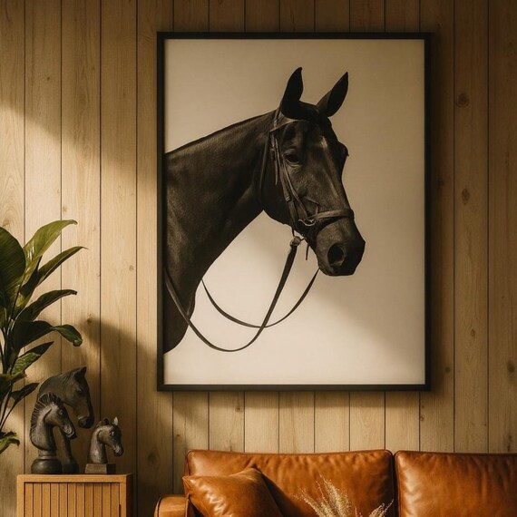 Black And White Horse Wall Art Print Minimalist Equestrian Decor Modern Animal Photography Poster Rustic Farmhouse Home Gift