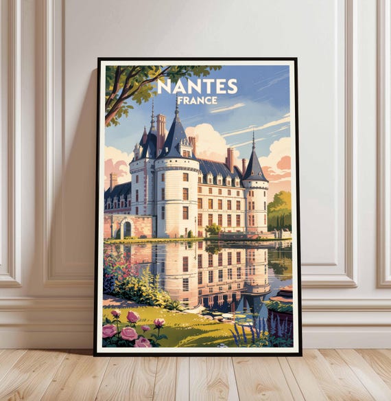 Nantes France Travel Poster Loire River Chateau Illustration Digital Download
