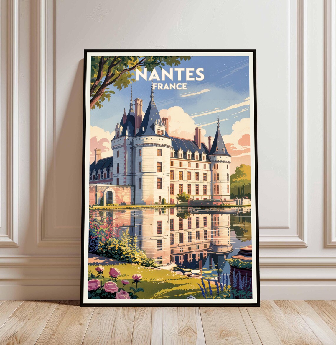 Nantes France Travel Chateau Loire River Vintage Castle Illustration Poster