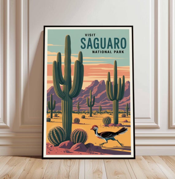 Saguaro National Park Poster Arizona Travel Print Home Decor Wall Art Painting Hiking Gift