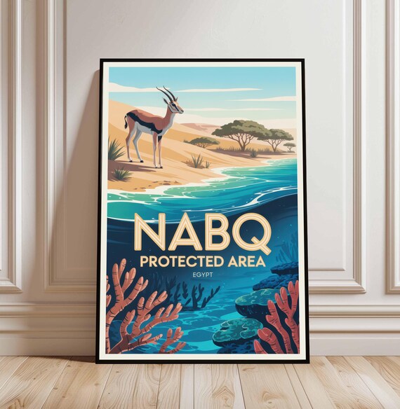 Nabq Egypt Protected Area Vintage Travel Poster Gazelle Reef Art