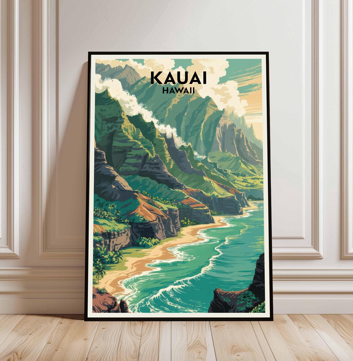 Kauai Hawaii Napali Coast Tropical Beach Vintage Travel Poster