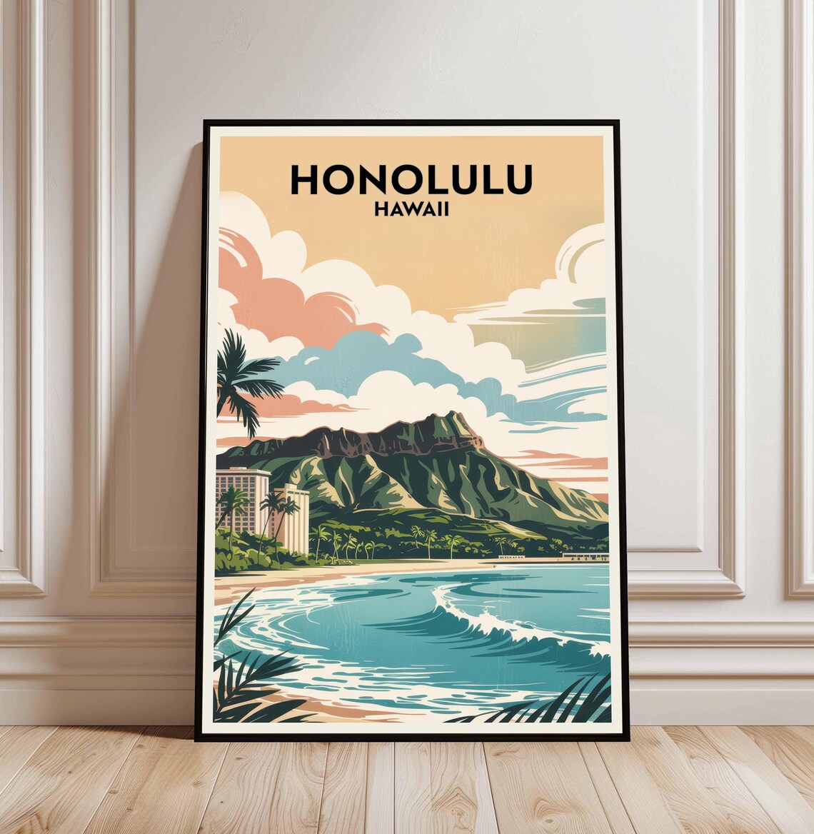 Honolulu Travel Poster, Hawaii Wall Art Print