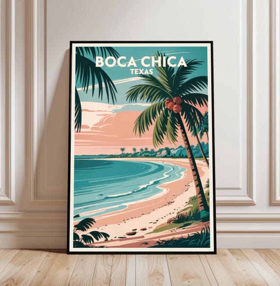 Boca Chica Texas Travel Print Wall Decor Poster Beach Prints Art Illustration Coastal