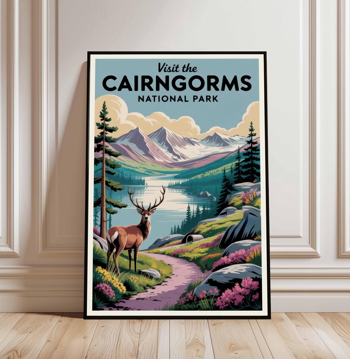 Visit The Cairngorms National Park Scotland Poster With Red Deer Stag