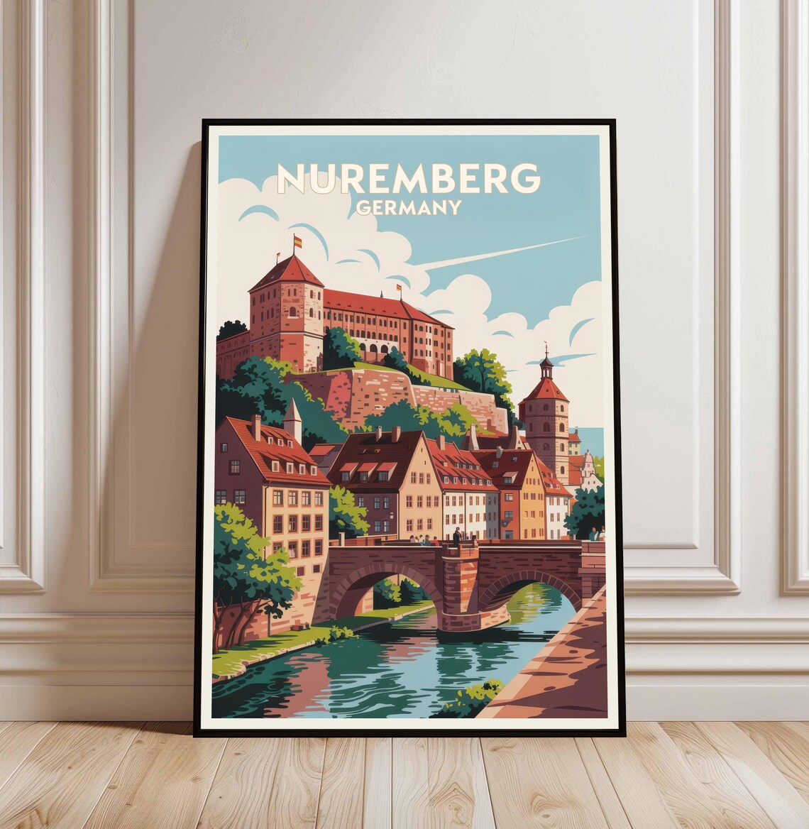 Nuremberg Germany Castle River Bridge Vintage Travel Poster Art