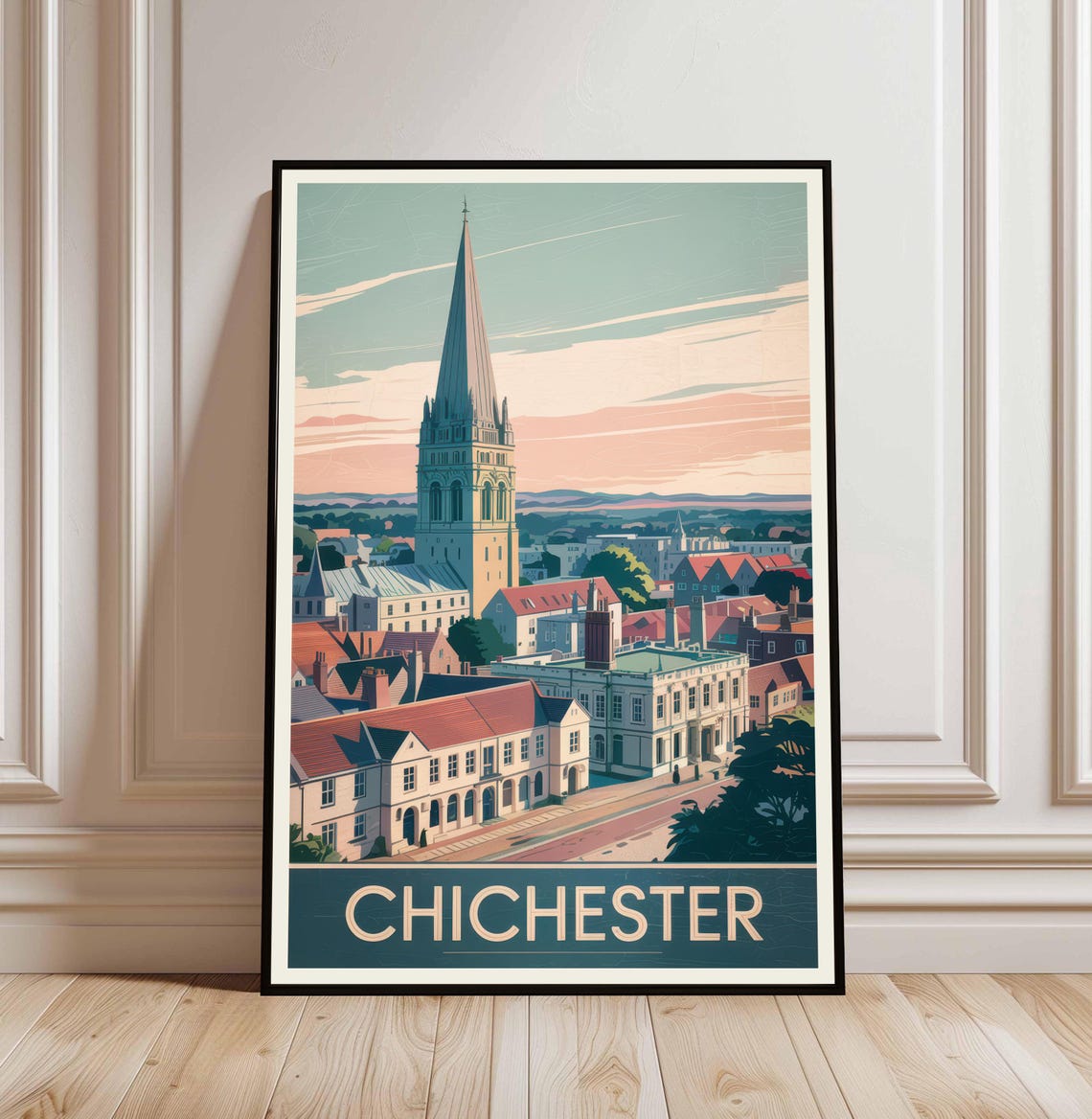 Chichester England Cathedral Spire Vintage Travel Poster Artwork