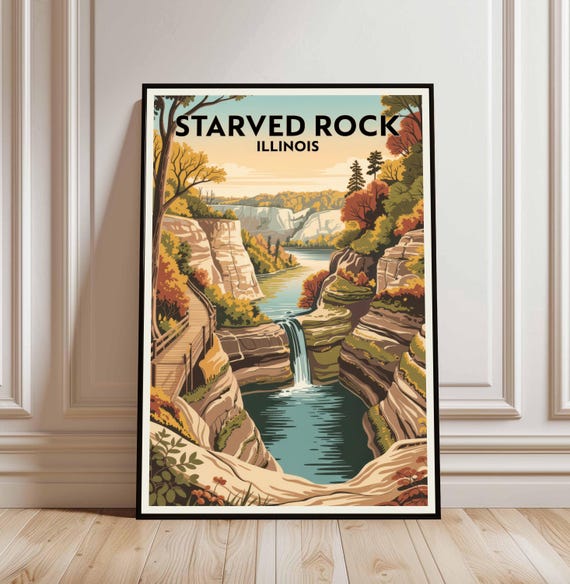 Starved Rock State Park Travel Poster Illinois Wall Art