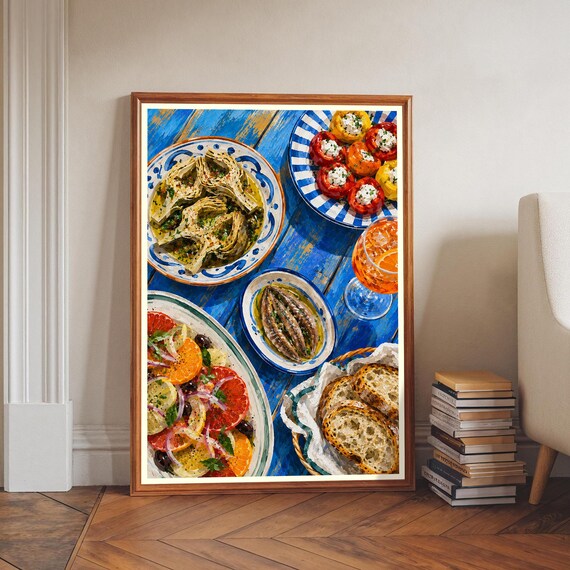 Mediterranean Food Spread Artichoke Citrus Kitchen Feast Poster