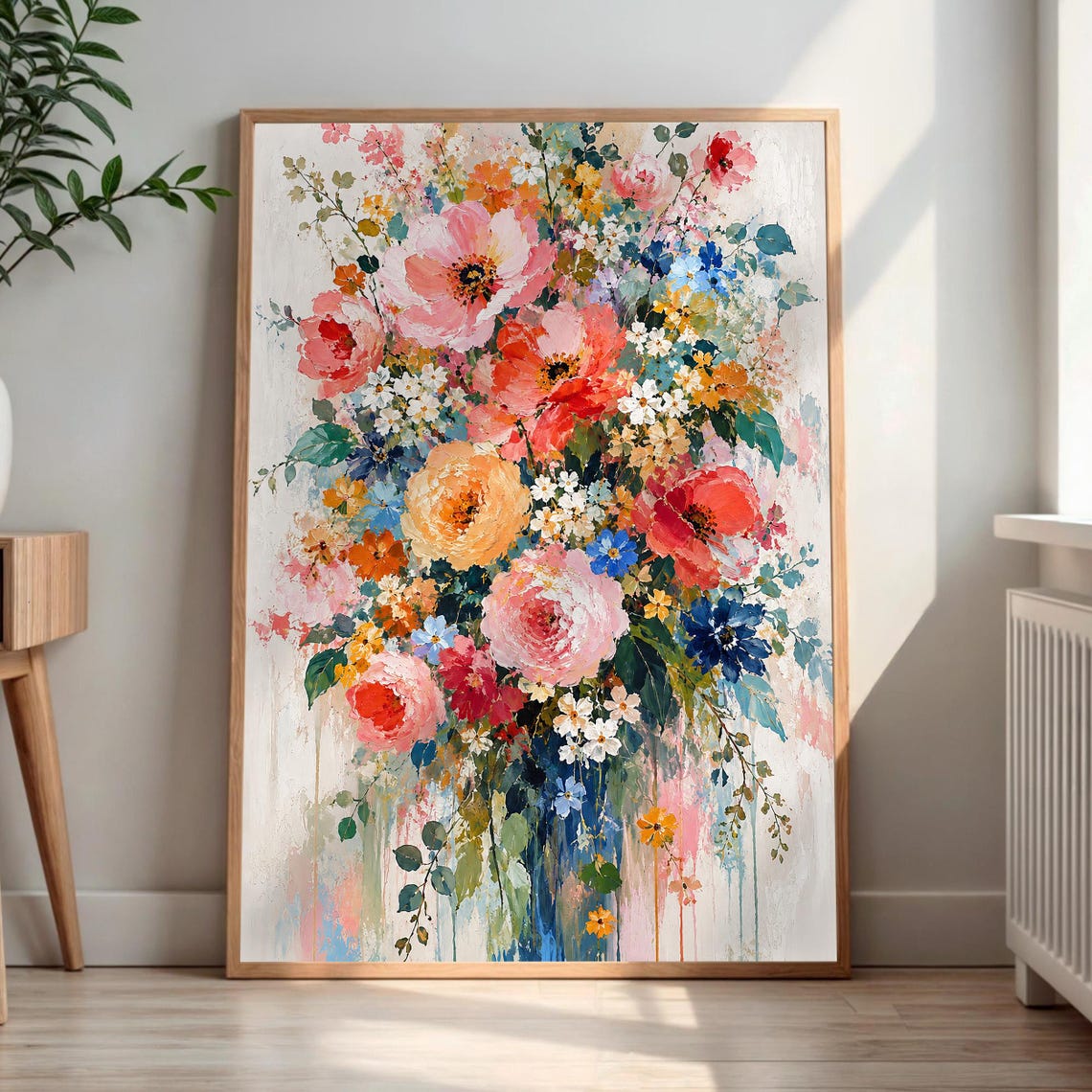 Abstract Floral Canvas Print Impressionistic Flower Bouquet Wall Art Vibrant Botanical Decor Modern Home