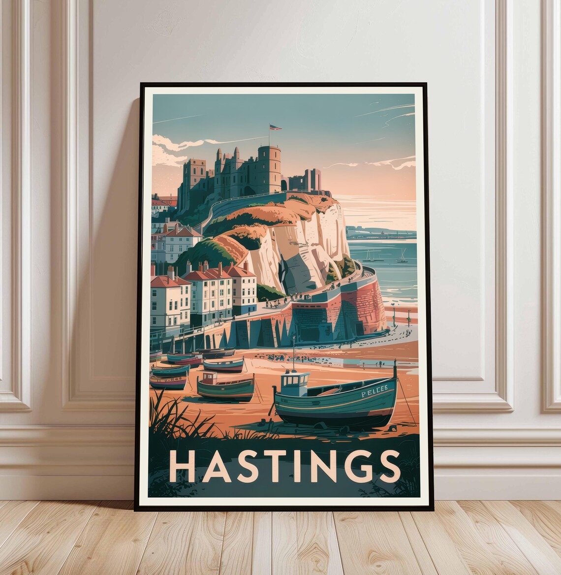 Hastings England Coastal Town Castle Harbor Vintage Travel Poster
