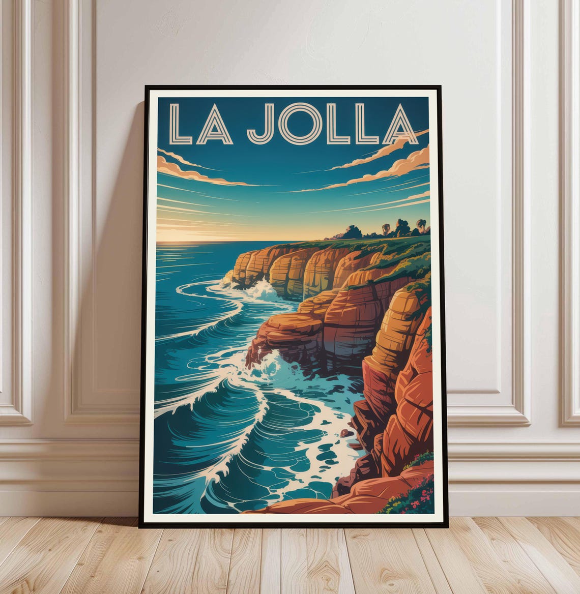 La Jolla San Diego Vintage Travel Poster Coastal Cliffs Arts