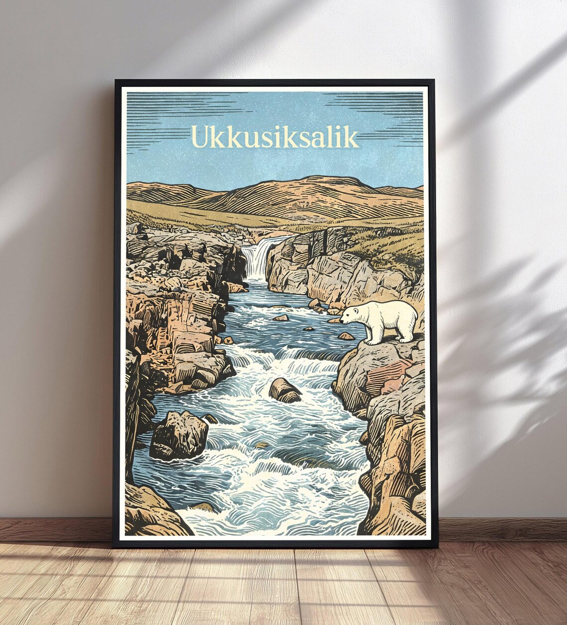 Ukkusiksalik National Park Poster Polar Bear Arctic Woodcut Art